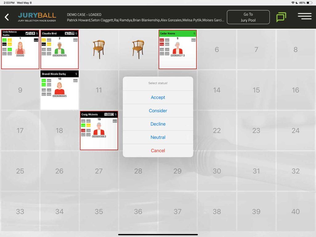 A screenshot of a computer screen showing a calendar with appointments on the JuryBall app