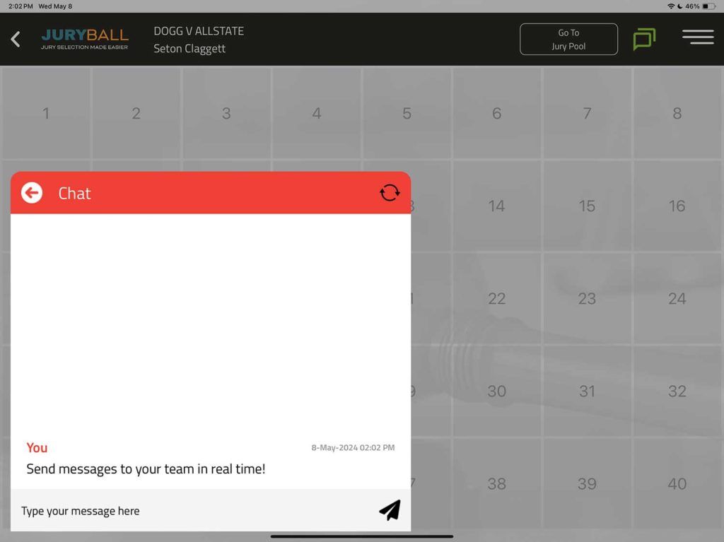 A screenshot of a computer screen showing a calendar on the JuryBall app